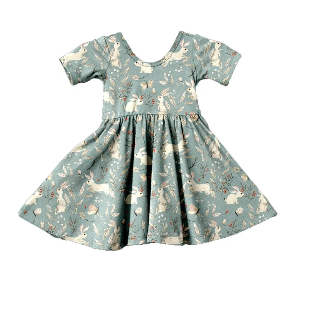 

Qiaolei spring baby dress Easter girls bunny twirl dress, Pink,green,yellow,white etc as your requirenment