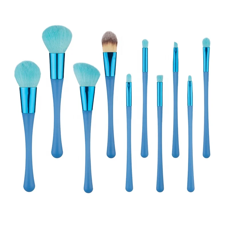 

Promotion Activity Cheaper Makeup Brushes Set Stock Stutes 10pcs Plastic Blue handle Soft Synthetic Hair Makeup Brushes Set