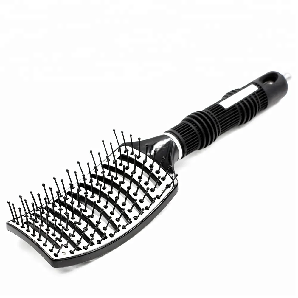 

Salon Black Nylon Bristle Curve Long Hair Brush Handle With Retractable Sectioning Pick Needle