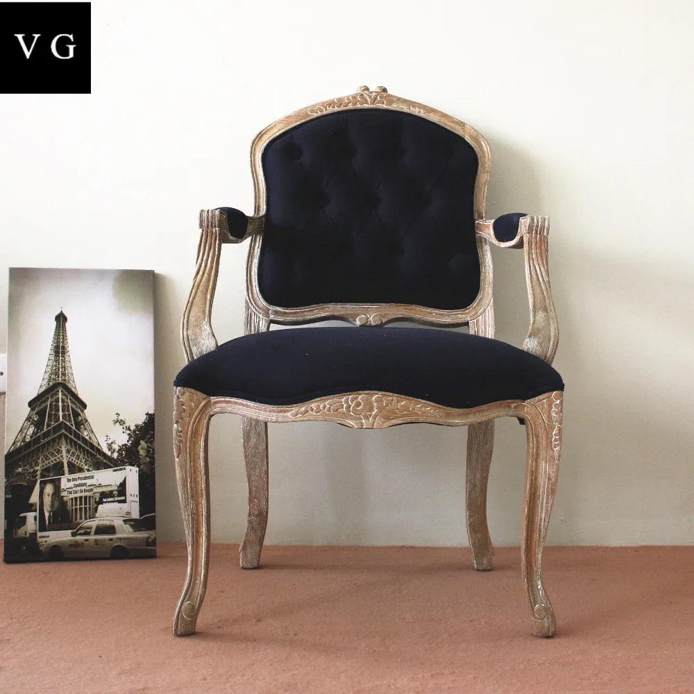LOUIS XV ARM CHAIR FRENCH STYLE CHAIR VINTAGE FURNITURE BLACK VELVET 