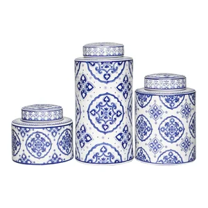 Image of Jingdezhen blue and white porcelain ceramic ginger jar with lid,beautiful design ceramic jar for home decoration
