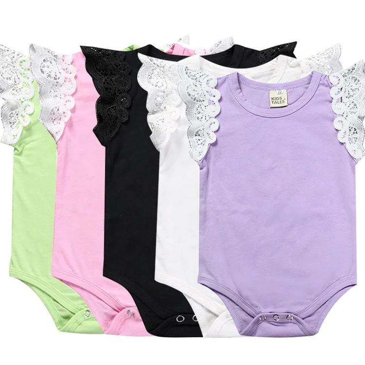 

Summer candy color fly sleeve baby clothes romper pure color 4 yards newborn lace romper