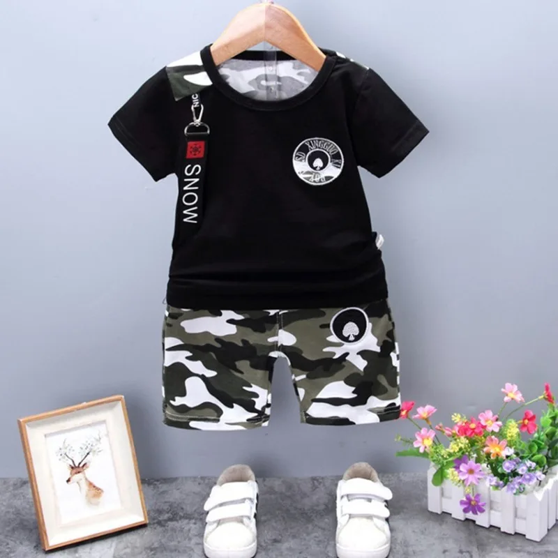 

Printed Camo summer Kids Clothing Boys Clothes Children Clothes Set Kids Clothing Boys Set, White and pink