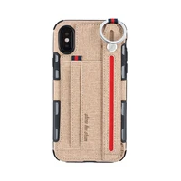 

2019 fashion canvas mobile phone case business card holder cases with wrist strap and stand for iphone 11 cell phone shockproof