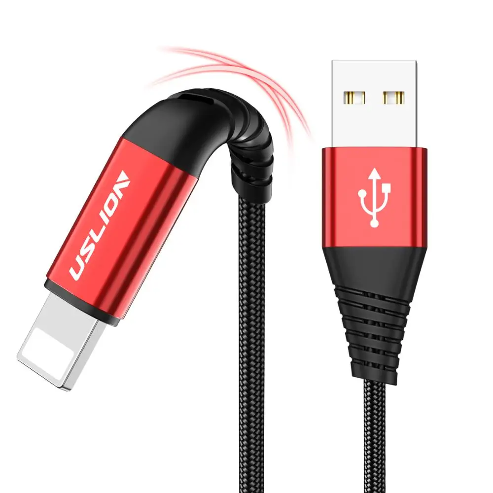 

USLION 1M 2.1A High Tensile USB Cable Data Transfer Mobile Phone Charge Cable, Black;red;gray;silver