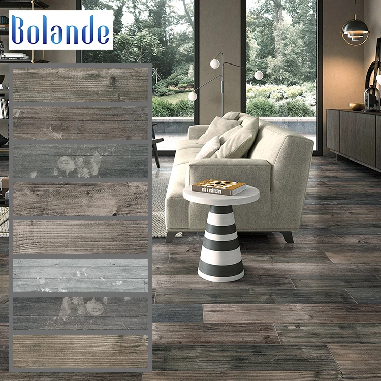 
Bolande matt surface non-slip wood look porcelain tiles brown grey white indoor wooden look antique glazed tile 