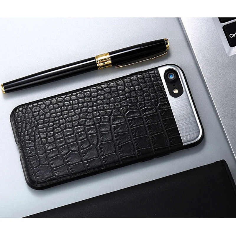 Retro Crodile Leather Joint Metal Back Cover for Iphone 6 / 7 / 8 Plus / X hard case