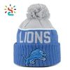 3D embroidery beanie hat Embroidery patch beanie cap Knitted Cuff beanie with pompom