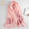 In Stock High Quality Embroidery Scarf Women Flower Muslim Shawl Beads Hijab Silk wool scarf with floral embroidery