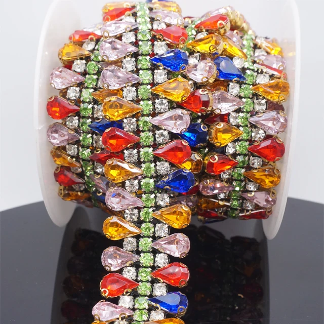 

fa013 Fashion strass cup chain colorful acrylic rhinestone chain trimming for decoration