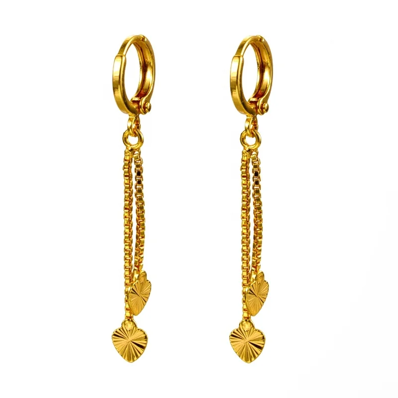 Factory wholesale custom fashion jewelry brass gold plated heart drop earrings for women