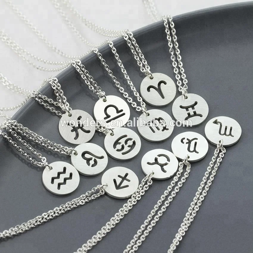 

Metal Circle Cut Out Zodiac Pendant Charm Necklace For Women 2 Color Options Birthday Gifts