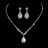 

Simple Crystal Cubic Zircon Stone Necklace and Earrings Bride Wedding Jewelry Set