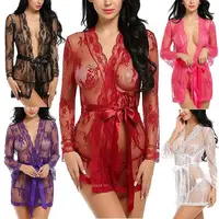 

QZBM1079New arrival lace see through nightgown mature women sexy nightgowns