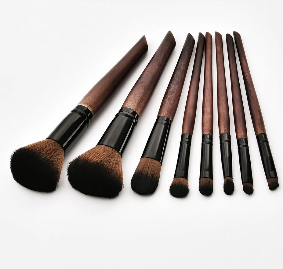 Taper Wood Handle Makeup Brushes Cosmetics 8pcs With Pu Bag Powder ...