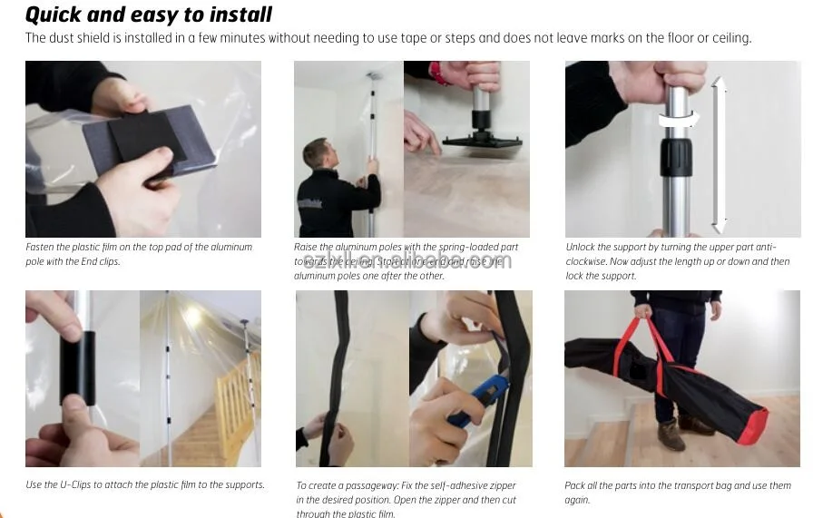 
4X 12ft (3.9M) pole Dust Barrier System with 2pcs adhesive zip and 2pc ceiling rail 
