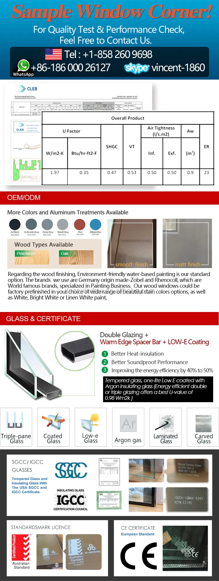 American NAMI Certified insulation timber Residential glass operable cranks casement windows