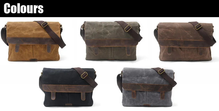 Popular Water Proof Vintage Waxed Canvas Leather Unisex Trim DSLR SLR Camera Shoulder Messenger Cross Body Bag