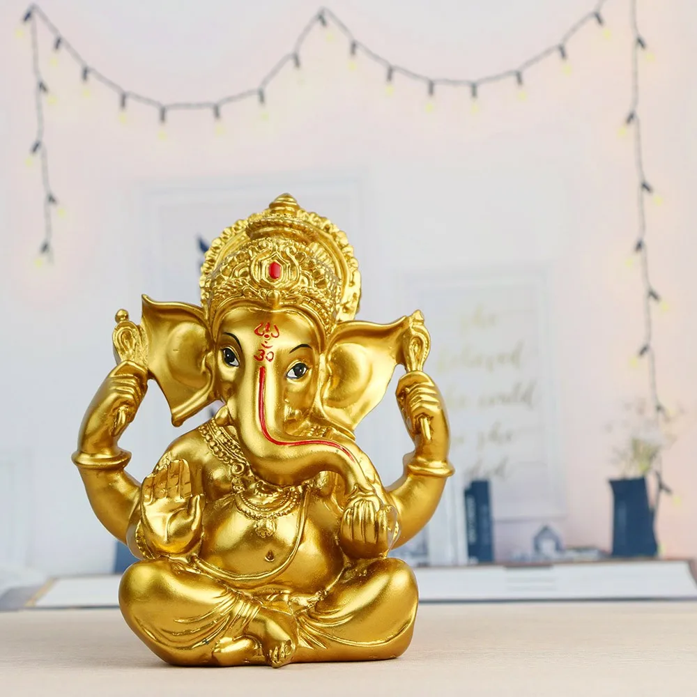 6 Inch High Hand Painting Poly Stone Gold Color Indian God Ganesha ...