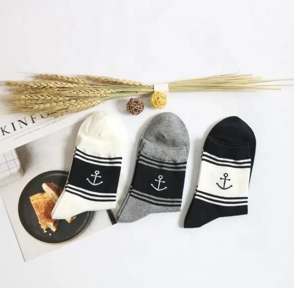 

Strip Boat Anchor Jacquard Hand Linking Cotton Mens Dress Anchor Socks For Men, As pic