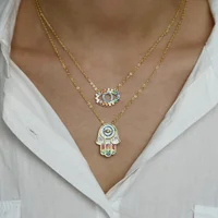 

micro pave cz gold plated rainbow color lucky turkish jewelry evil eye hamsa hand pendant necklace