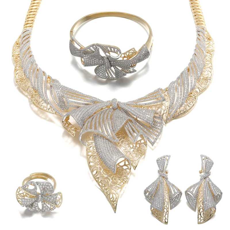 

African Jewelry Sets Woman Luxury Wedding Gold Plated Jewelry Sets for Woman, Gold color