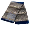 New Arrival African Royal Blue / Gold Nigeria Embroidered French Mesh Lace Fabric With Beads