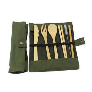 Image of Natural Bamboo Travel Cutlery Kit Bamboo Travel Utensils Portable Eco Friendly Flatware Set
