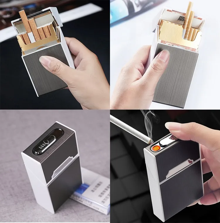 Custom Automatic 20pcs Metal Cigarette Case With Builtin Lighter Usb Rechargeable