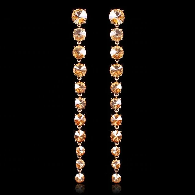 

Royal Fashion Luxury Long Drop Earrings Silver Color Crystal Glass Korea Style Gorgeous Dangle Costume Earrings For Women Gift