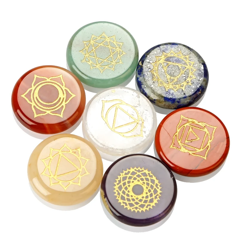 

Yoga Engraved Chakra Healing Crystal Pocket Stones Set, 100% natural color