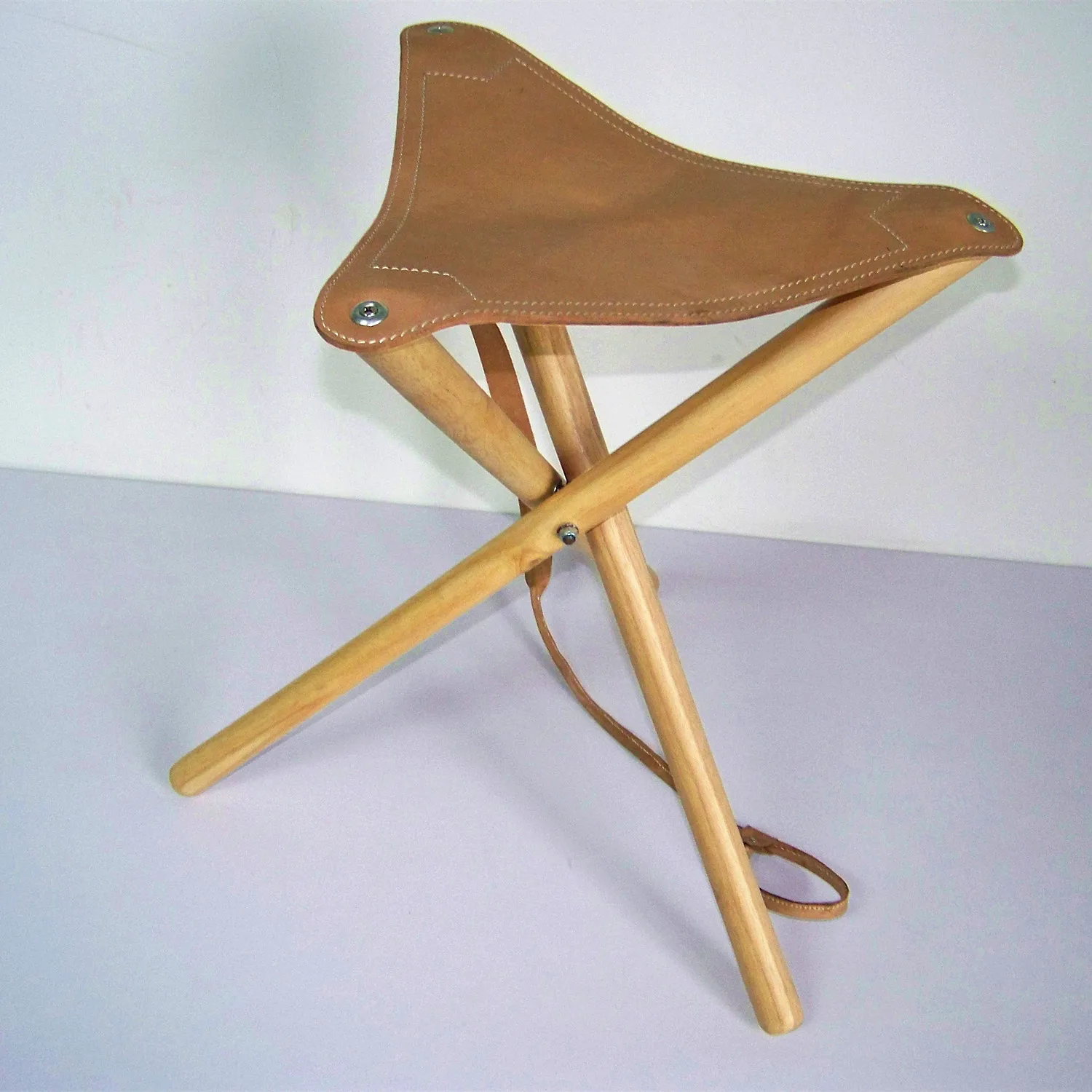 camping pêche chasse en cuir véritable Siège En Bois Pliant Trépied Tabouret chaise