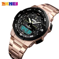 

new design skmei 1370 stainless steel strap gold wristwatch jam tangan analog digital waterproof movement
