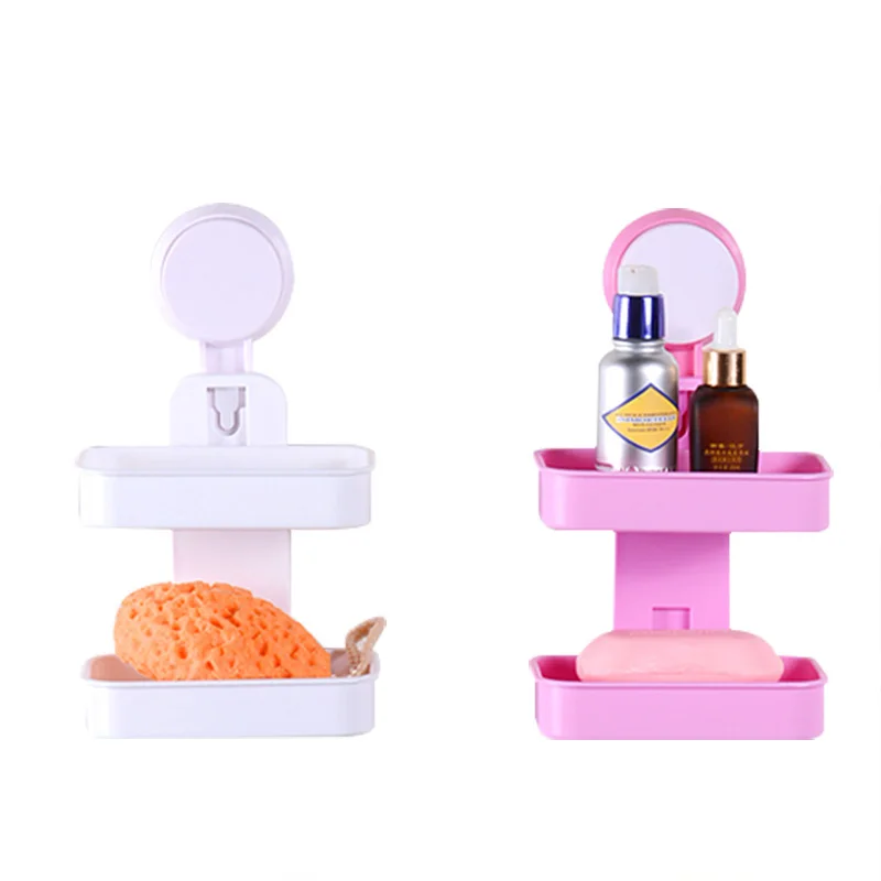 

Double Suction Cup Bathroom Soap Rack Plastic Holder, Green/blue/white/pink