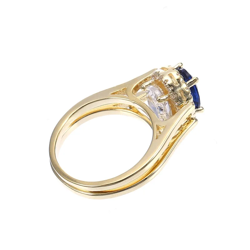 Wholesale Funny Engagement Ring Twosided Blue And White Oval Cubic