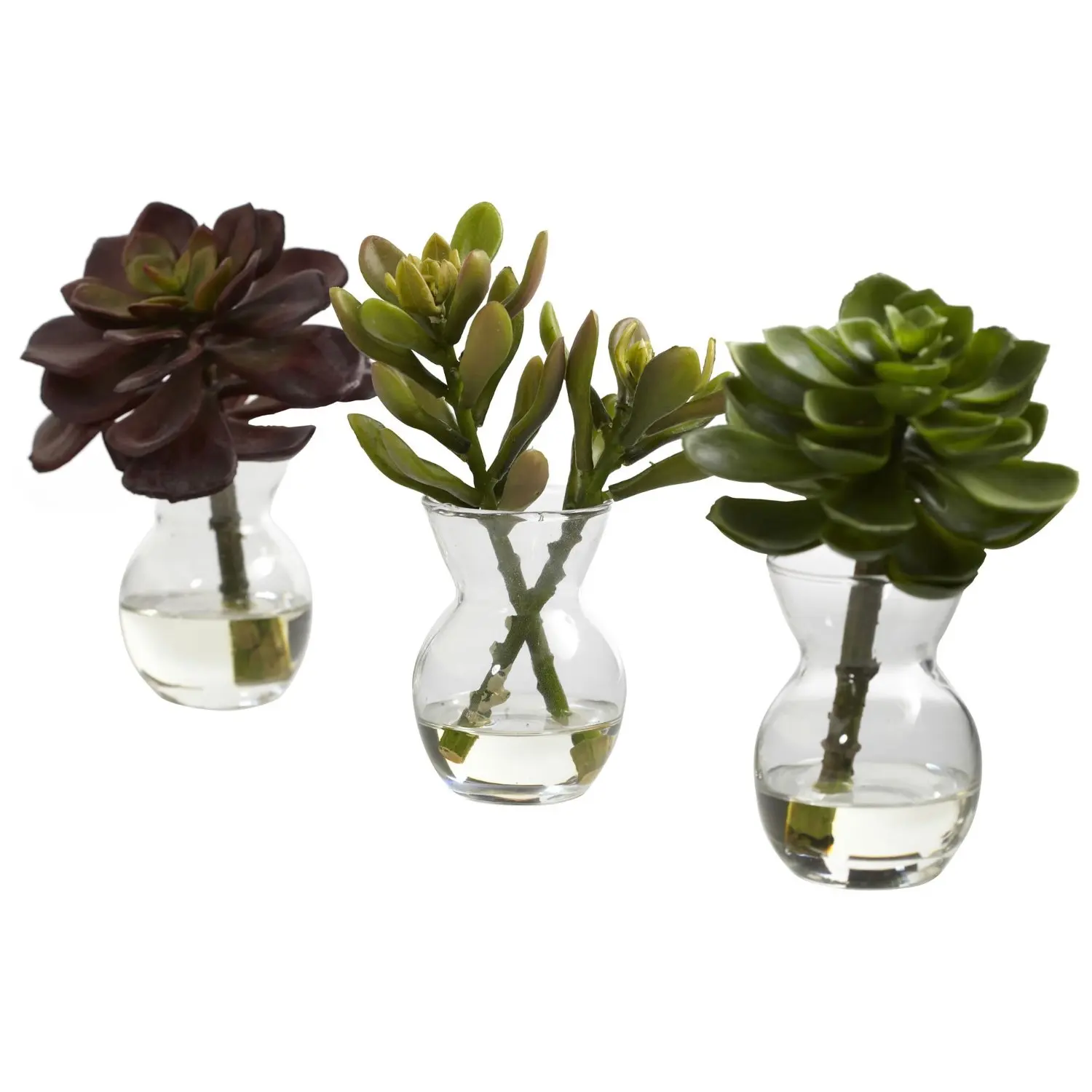 Nearly Natural 4954-S3 Succulent Arrangements, Green, Set of 3