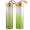 450ml Gradient Color Frosted Glass Water Bottle With Bamboo Lid