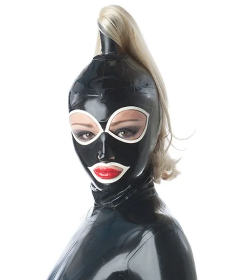 

Full Face Latex Hood Black Fetish Latex Mask with Back Zip Eye Cover Mouse Cover