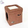 Folding suede sheepskin brown Curious cat play cube