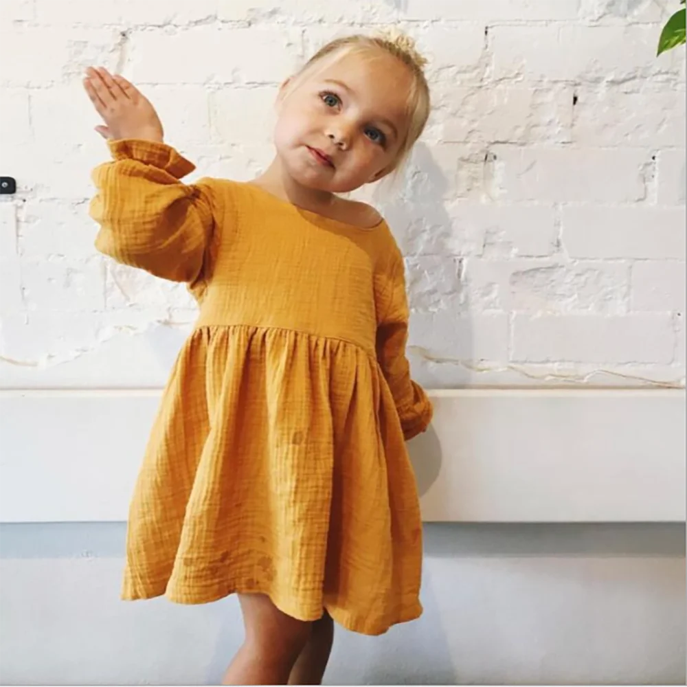High Quality Girls Muslin Long Sleeve Linen Cotton Fashion Toddler Baby