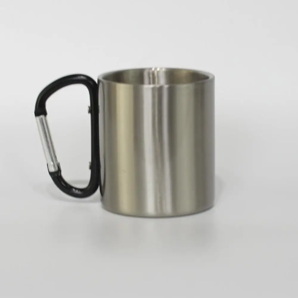 

2019 Wholesale Portable Stainless Steel 300ml Custom Coffee Mug Camping Cup Carabiner, Sliver