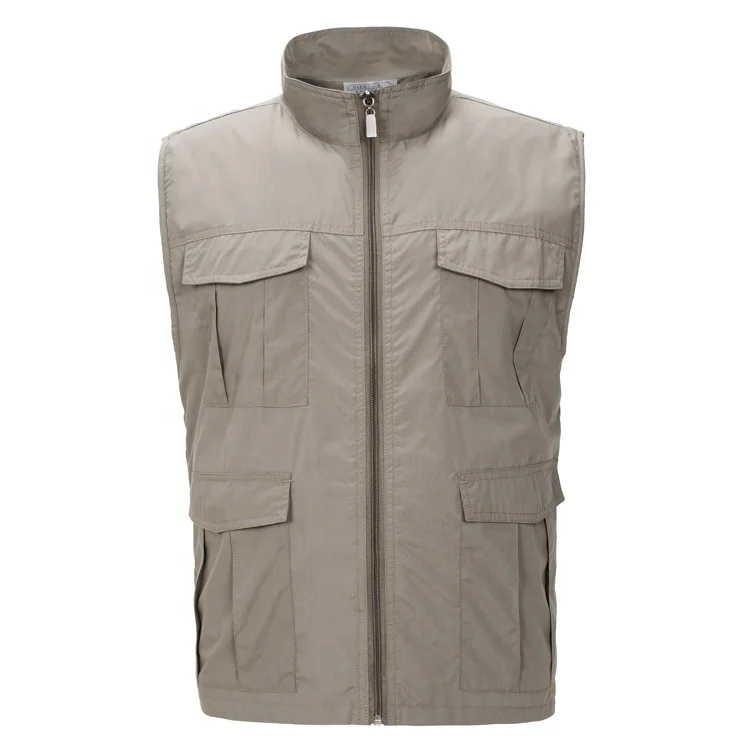 

Low MOQ Custom Logo Print Fishing Photograph Vest For Man With Pocket, Army green, khaki