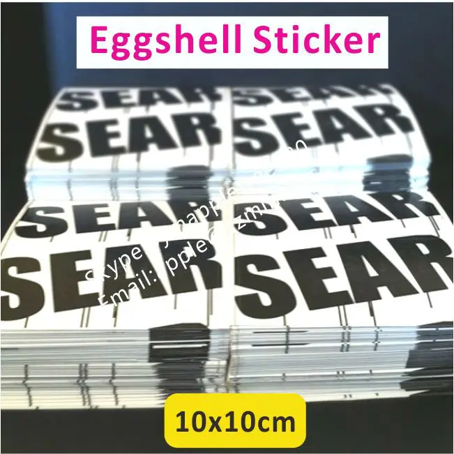 Custom 10x10cm Eggshell Stickers Printed With Black Texts,Big Size