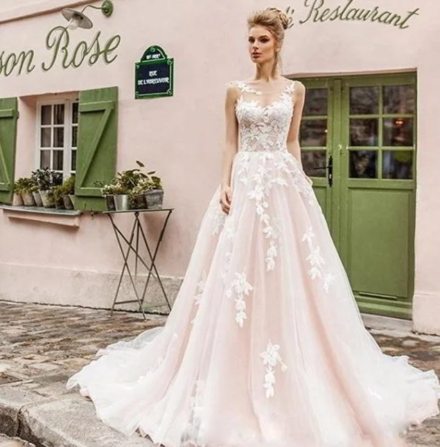 

Western Wholesale Sleeveless Womens Wedding Gown Dress, Light pink