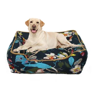 Image of Wholesale Vintage Style Washable Soft Rectangular Printing Dog Cushion Pet Sofa Orthopedic Luxury Dog Bed for dog