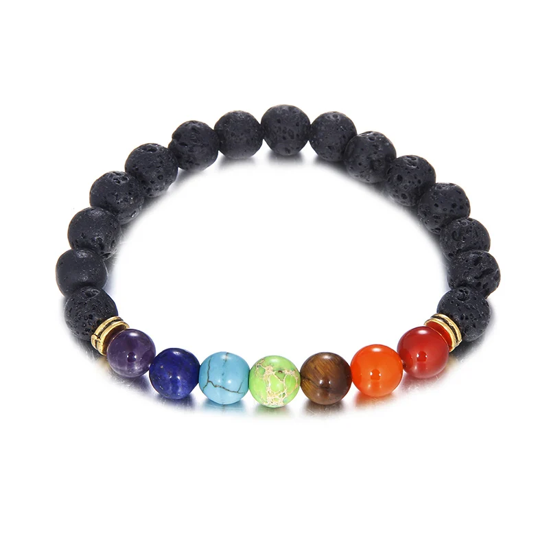 

Hamoery Men Women 8mm Lava Rock 7 Chakras Beads Elastic Yoga Bracelet, Colorful