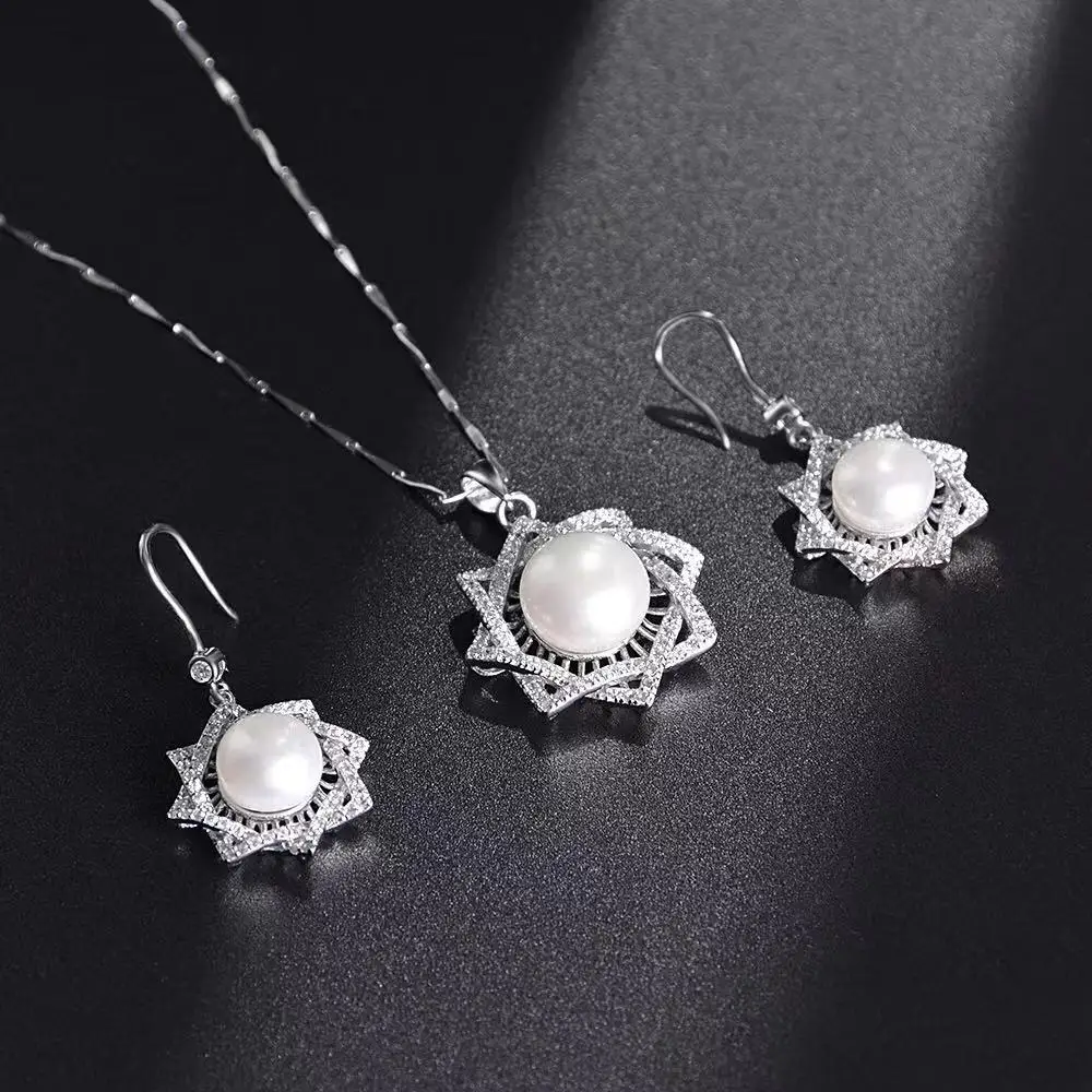 

Guangzhou wholesale fashion high quality 925 sterling silver pearl jewelry set, N/a