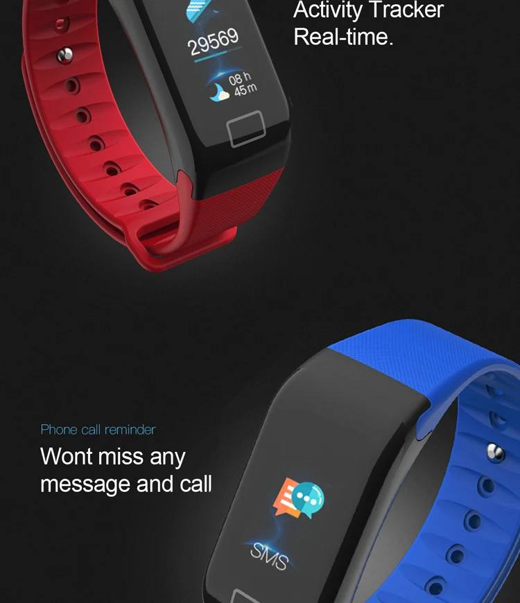 F1 Smart Bracelet Band Wristband Fitness Tracker F1 BT4.0 Smart band IP67 Heart Rate blood pressure Color OLED display