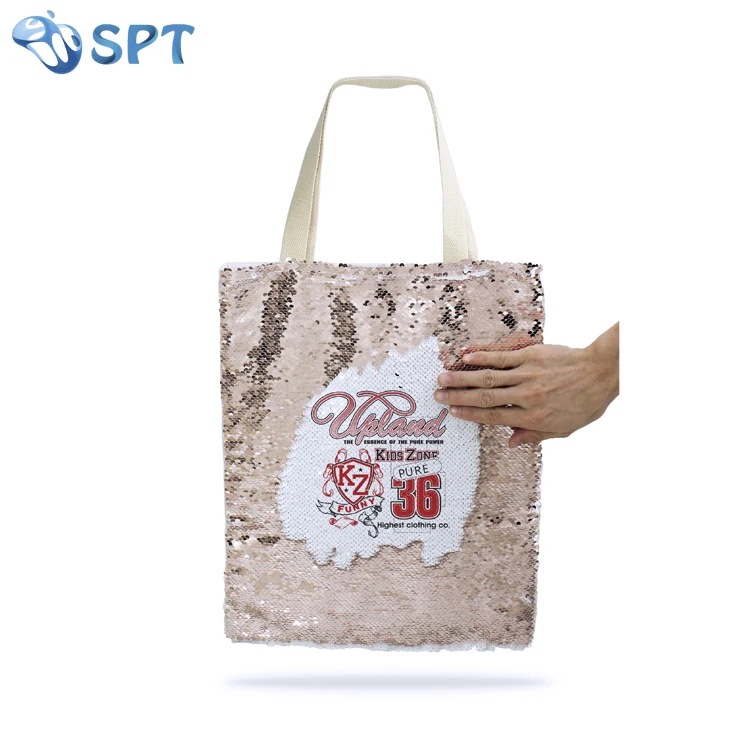 

Canvas Tote Reversible sublimation Sequin Bag glitter shopping tote bag, White