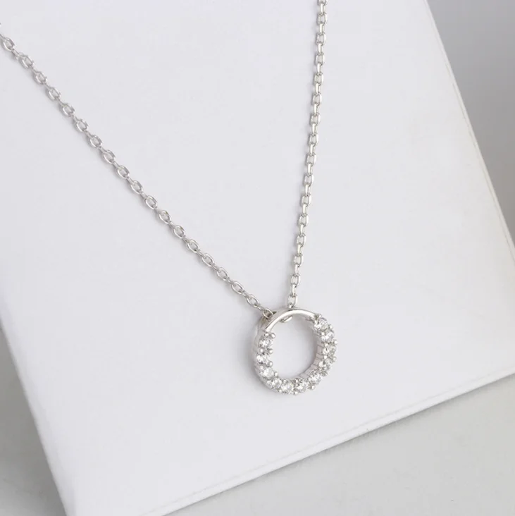

925 sliver fashion rhinestone circle shape necklace women, Silver color